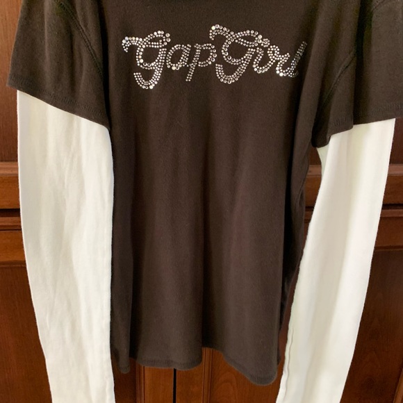 Gap cotton shirt with hoodie long sleeves brown & cream beige sparkling logo 14 - Picture 7 of 8